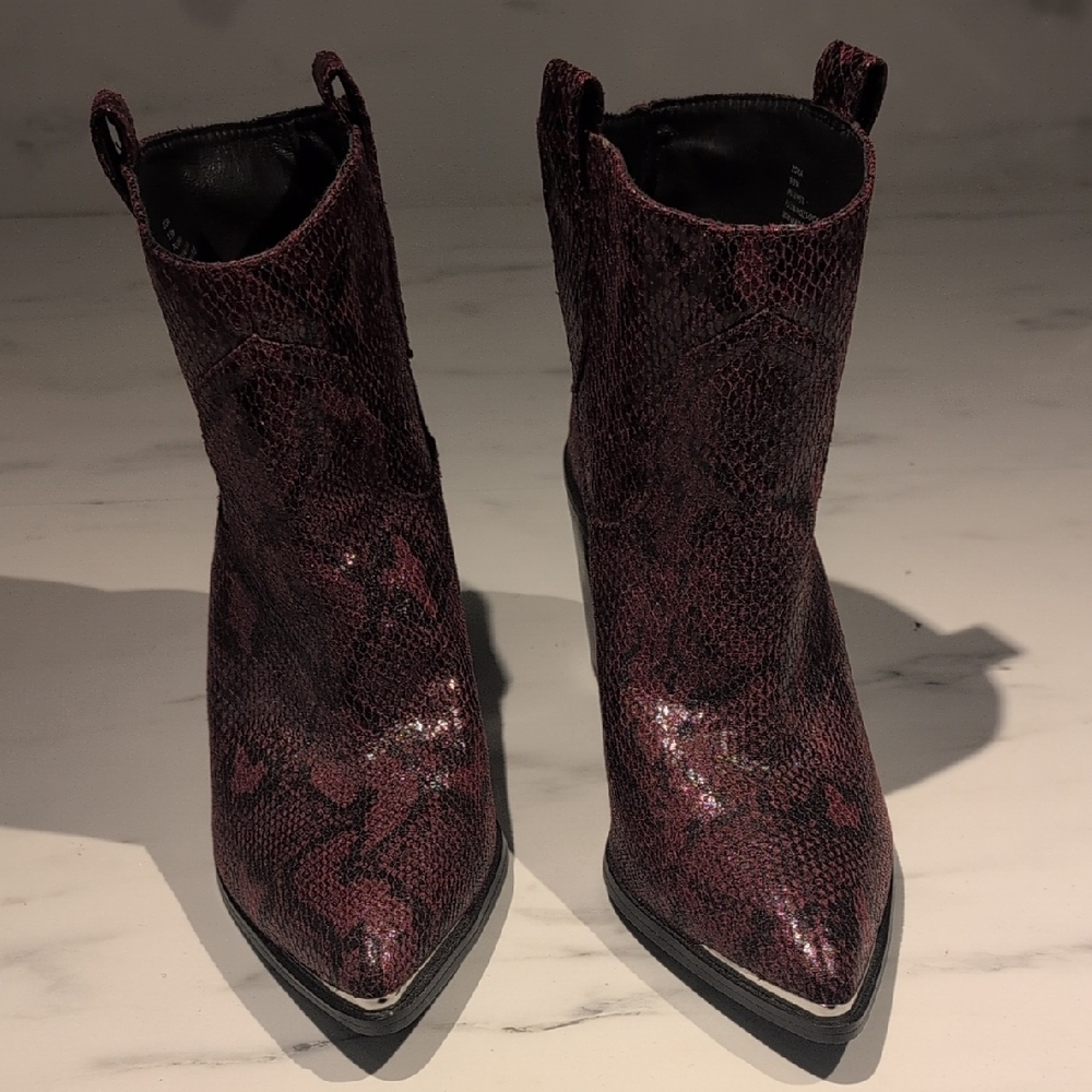 Steve Madden Burgundy Snakeskin Ankle Booties
